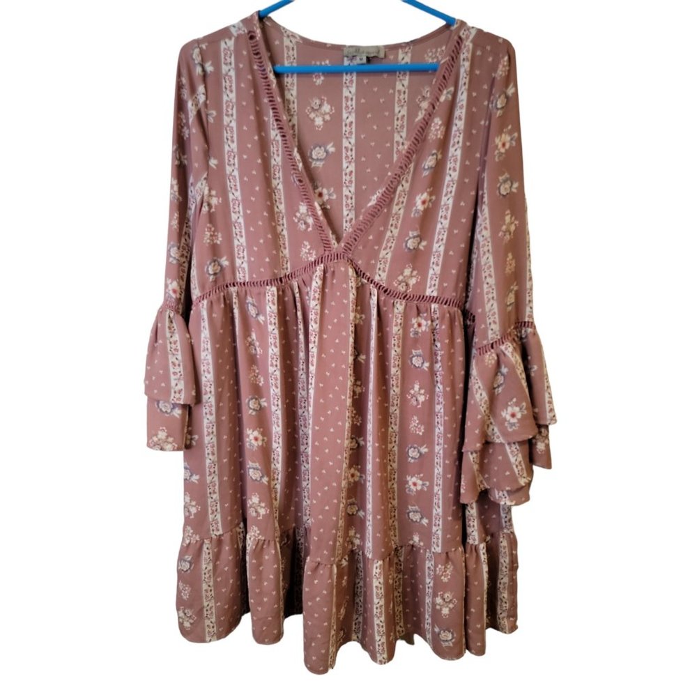 Wishlist Size Medium Dress Boho Bell Sleeve Babydoll Floral Crochet